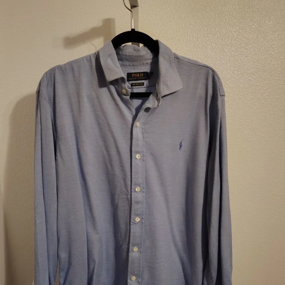 Polo Ralph Lauren Men's Knit Dress Shirt Size XXL Blue Cotton Long Sleeve Button